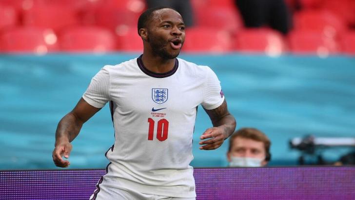 Raheem Sterling playing for England at Euro 2020
